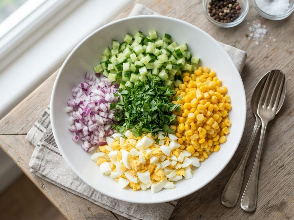 High Protein Potato Salad: 46g Protein, Crispy Base 6 Bowl with cucumber egg onion 202607161231