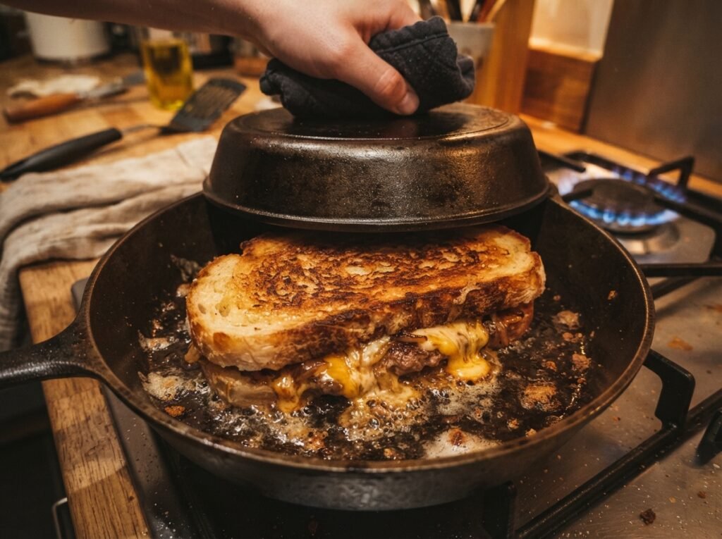 Easy Cheeseburger Toastie (No Toastie Maker) 6 Burger toastie pressed in pan 202607191700