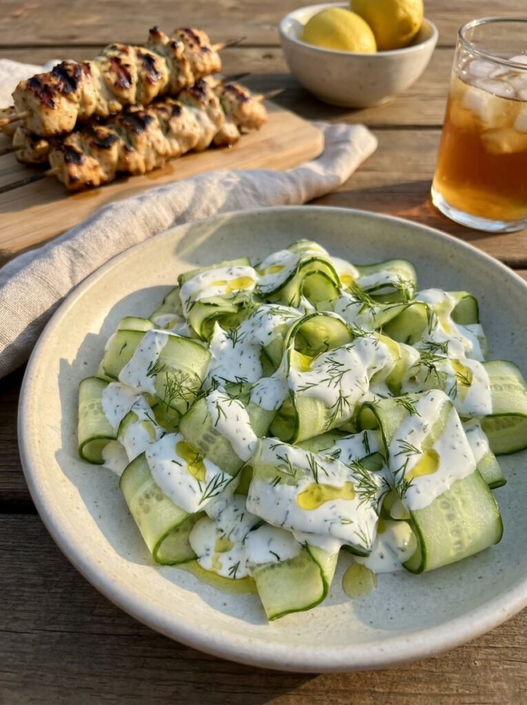 Creamy Cucumber Salad With Yogurt (5-Minute Recipe) 6 Creamy cucumber salad plated dish 202607081325