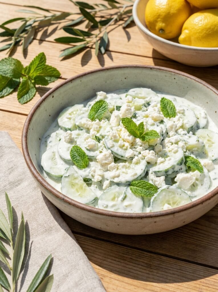 Creamy Cucumber Salad With Yogurt (5-Minute Recipe) 7 Cucumber salad with feta mint 202607081325