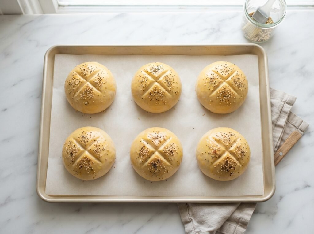 Easy High Protein Bread Rolls (No Protein Powder) 5 Dough rolls on baking tray 202607191642