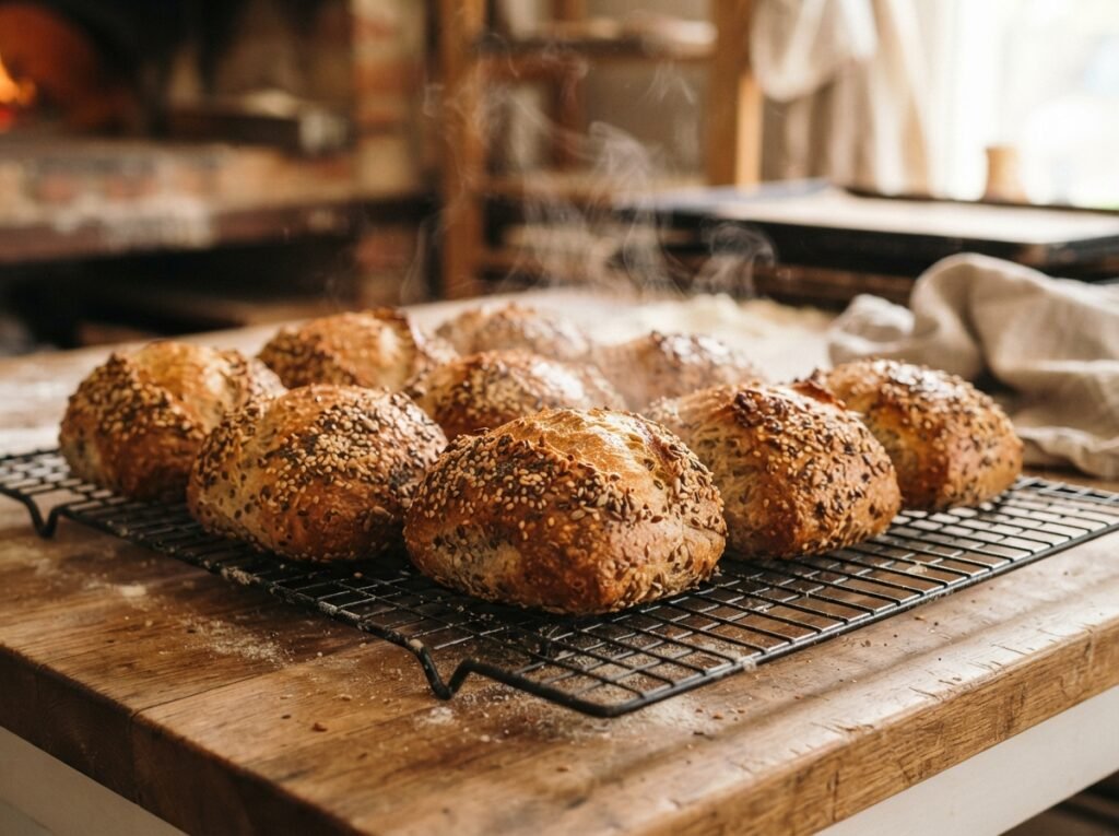 Easy High Protein Bread Rolls (No Protein Powder) 6 Golden brown bread rolls cooling 202607191643