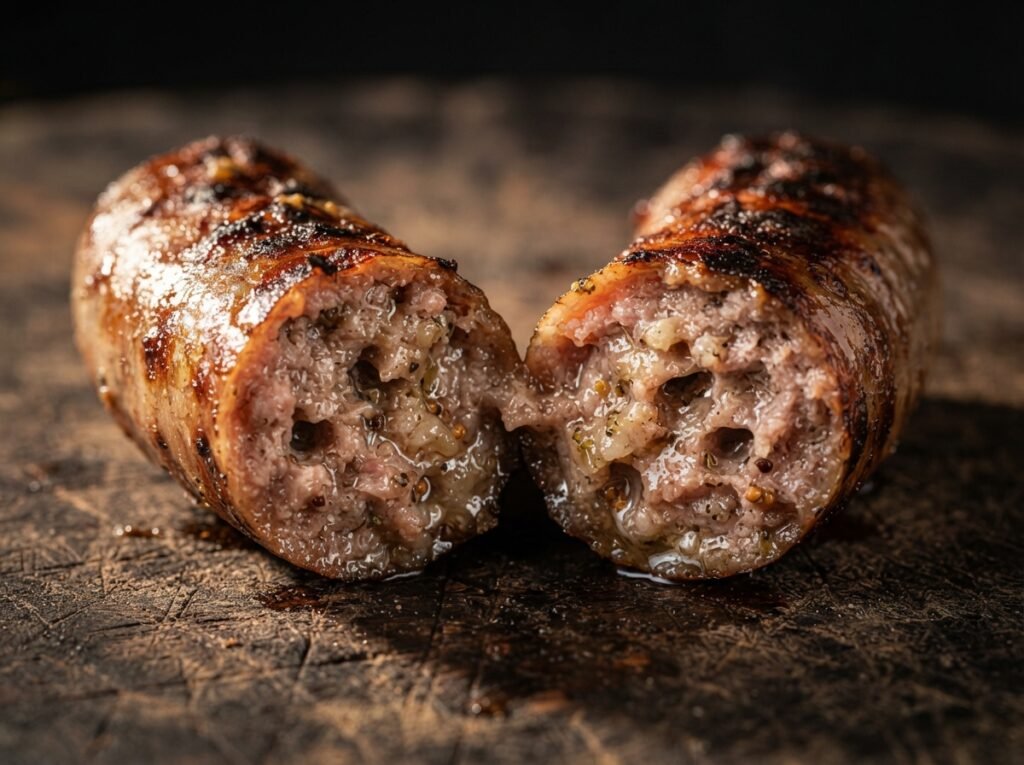 Grilled sausage on wooden board 202607161445