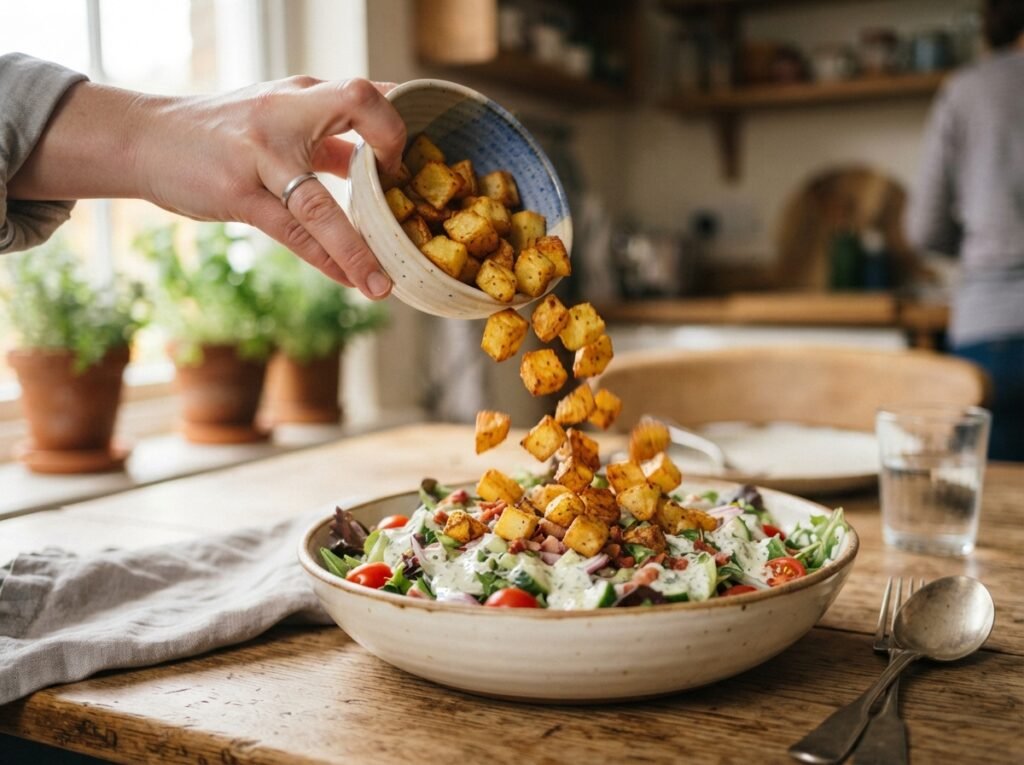 High Protein Potato Salad: 46g Protein, Crispy Base 7 Hand tipping potato cubes salad 202607161231