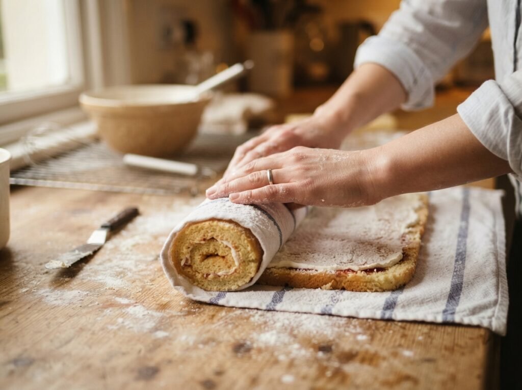 Strawberry Swiss Roll: The Trick to No Cracks 5 Hands rolling sponge cake 202607161359