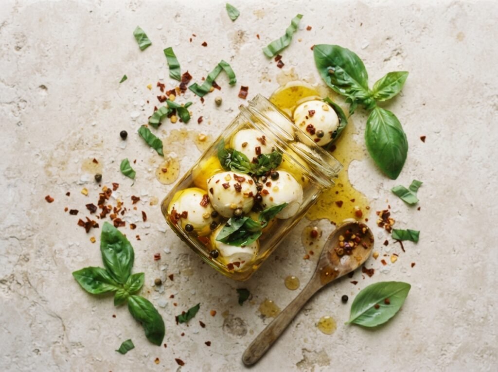 Spicy Marinated Mozzarella: The No-Measure Jar Method 4 Jar of mozzarella with basil 202607151950