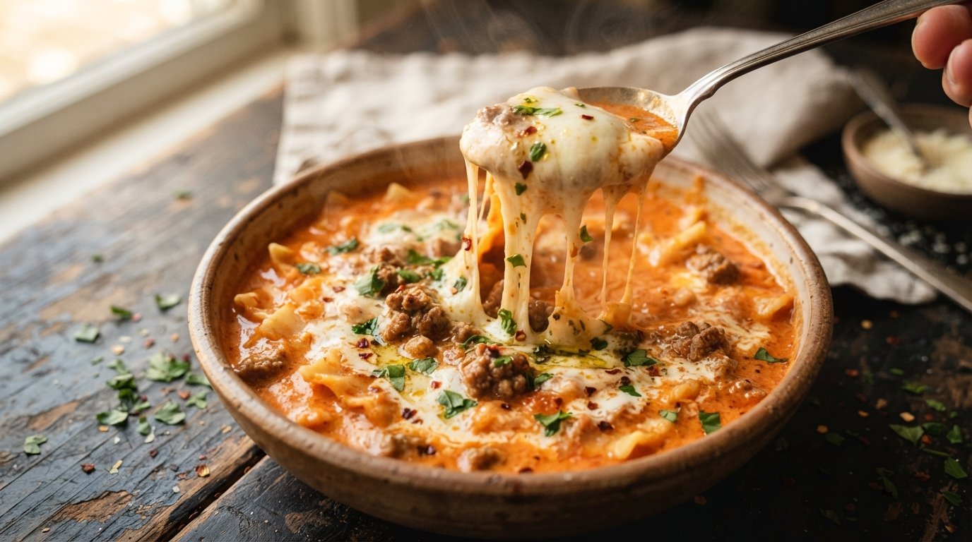 Lasagna soup cheese pull 202607161536
