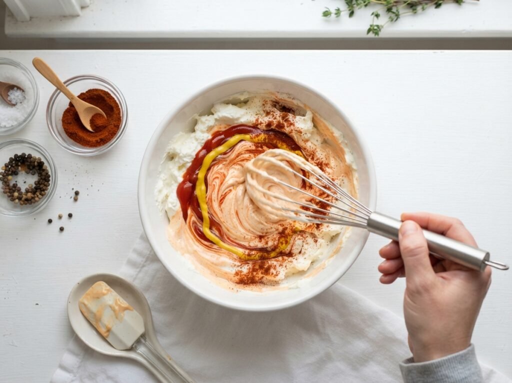 Big Mac Fries: 50g Protein Loaded Fries, No Bun 6 Mixing bowl with quark ketchup… 202607161214