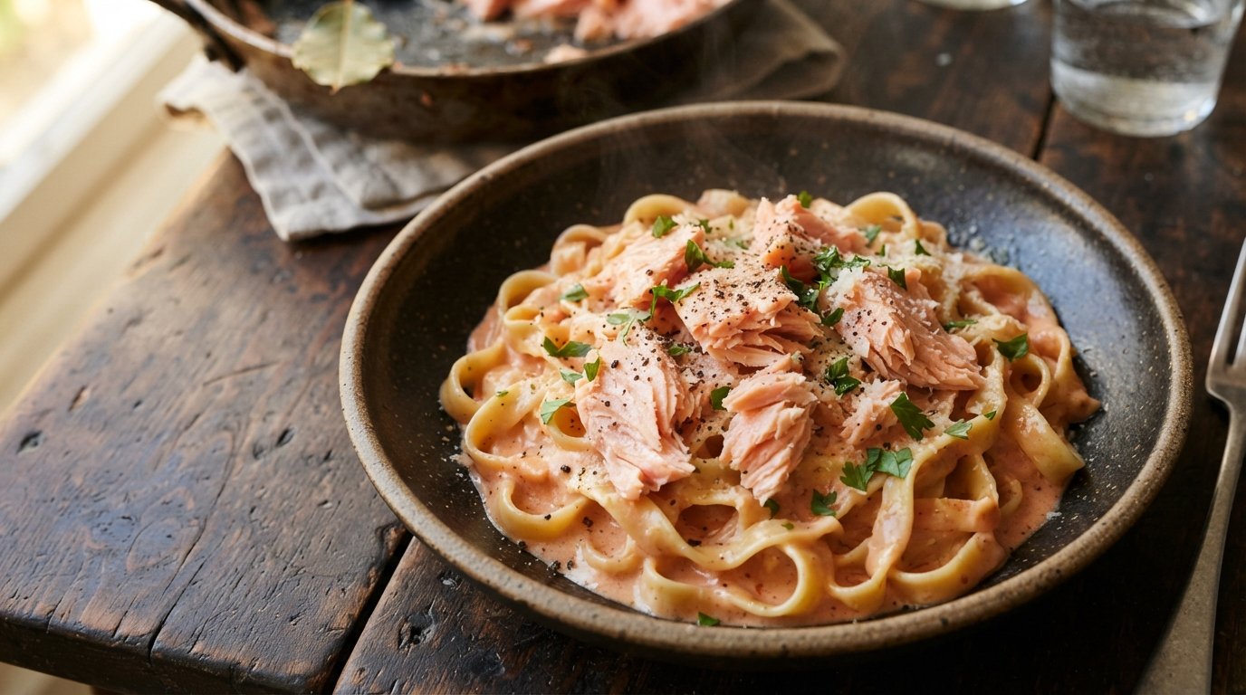 Salmon pasta in bowl 202607161128
